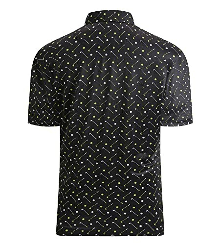 Back view of a black shirt with a geometric pattern