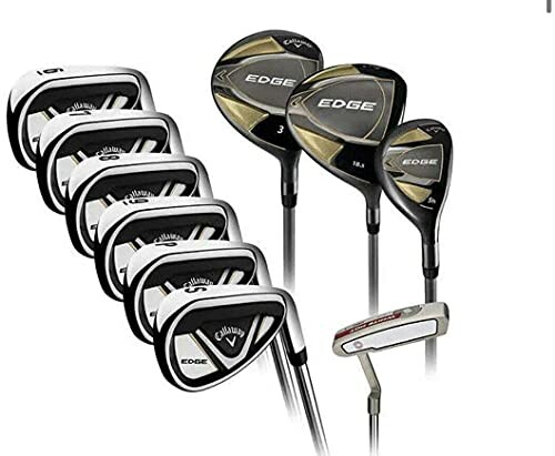 Set of Callaway Edge golf clubs including irons, woods, and a putter.