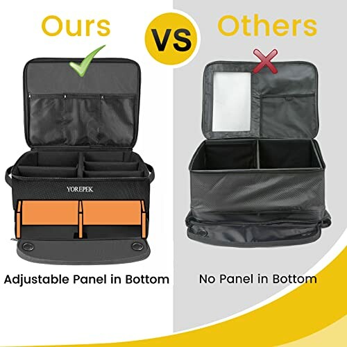 Comparison of two car organizers, one with adjustable panels and one without.