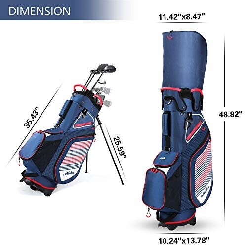 Golf club bag with dimensions shown.