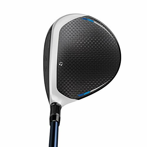 Top view of a golf club head with a carbon fiber pattern.