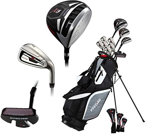 Complete golf club set with bag and covers.