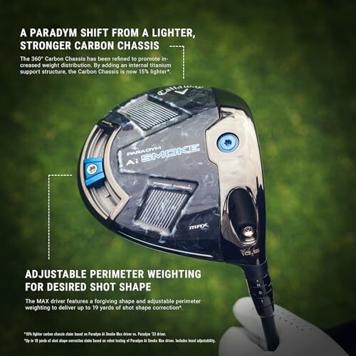 Paradym A1 golf driver showcasing carbon chassis and adjustable weighting.