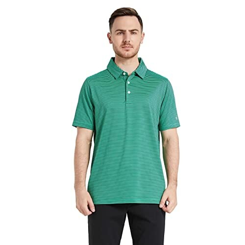 Man wearing a green striped polo shirt