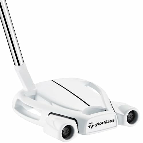 White TaylorMade golf putter with sleek design.