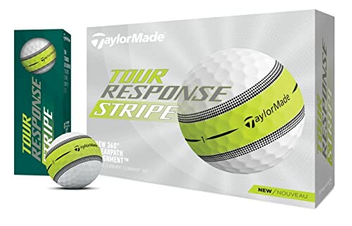 TaylorMade Tour Response Stripe golf balls with packaging.