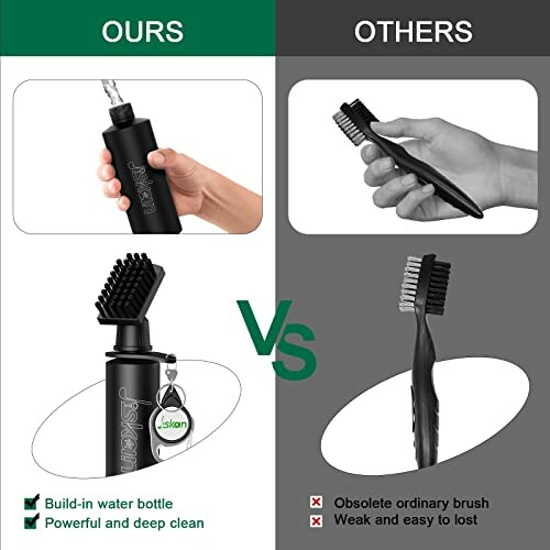 Comparison of a water bottle brush with a regular brush, highlighting features and benefits.