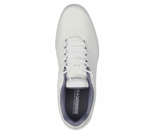 Top view of a white sneaker with laces.