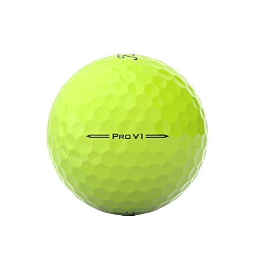 A bright yellow golf ball with Pro V1 text.